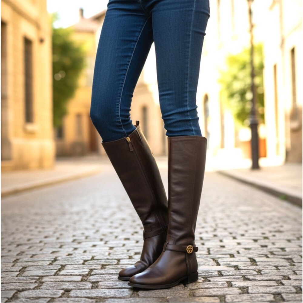 New in box! Tory Burch Bristol 30mm riding boots  Equestrian Calf Color Coconut
